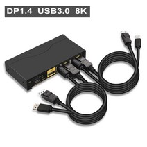 KVM스위치 2포트 Displayport KVM 스위치 DP 1.4 오디오 USB3.0 허브 해상도 8K @ 60Hz 4:4:4 CKL-62DP, 01 Black_02 영국