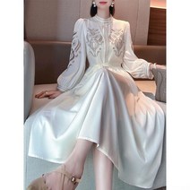 고급 자수 차이나넥 랜턴 소매 모조 실크 원피스 여 초선녀 모조 누에실 롱스커트 공주 분위기 여름