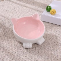 고양이 그릇 도자기 빗살 아기 고양이 물그릇 밥그릇 고양이 물그릇 고양이 물 그릇 고양이 밥그릇 낮은발 고양이 용품, [꼬마발 시리즈] 핑크 화이트개