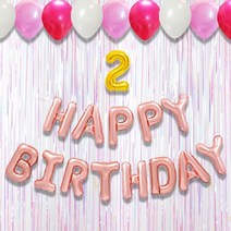 오픈더파티 두돌생일상 생일 파티 풍선 패키지, 01.해피벌스데이-로즈골드, 04.파티커튼-펄 화이트(1+1), 01.핑크세트