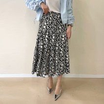 데일리앤 펜지 밴딩 플레어 캉캉 쉬폰 플라워 롱 스커트