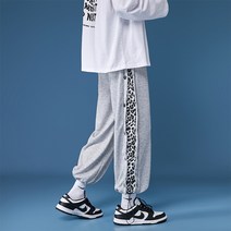 스포츠 레저 호피 버튼 위 바지남자 트렌드 조거팬츠 와이드 루즈핏 건달카리스마 봄 가을스타일 2361363916