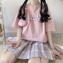 FLI 진짜 -샷 실제 가격 일본 소녀 문자 인쇄 짧은 -Sleeved t- 셔츠 디자인 느낌 ins -Long Top Girl ZA-239217