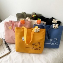 선물 여행용 캔버스 에코백 데코 베어 토트백 프린팅 브로치 토트백