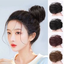 여성 올림머리끈 가발 곱창 밴드 스크런치 헤어 머리카락 똥머리 머리끈, 생머리, 진한갈색