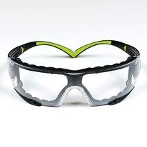3M 보안경 SecureFit ANSI Z87 먼지 보호 김 서림 방지 긁힘 방지 투명 렌즈 그린/블랙 프레임 유연한 안경다리 탈착식 폼 개스킷, Anti-fog Anti-scratch, Single