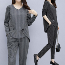 RENXING 라지 여성 느슨한 스트라이프 세트