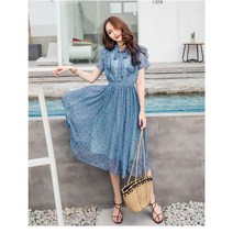 모노샵 [S-2XL]2019신상 럭셔리 디테일 반팔 프릴 쉬폰 원피스