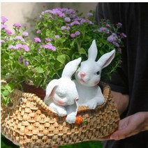 꽃 토끼 화분 장식 전원주택 까페 인테리어 조경 정원 소품 데코 조형물, 토끼 바구니