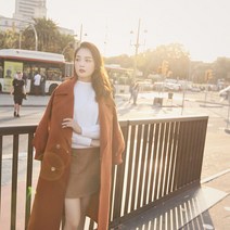 【DF】대형 모직 코트 새로운 가을과 겨울 두꺼운 느슨한 Overknee 모직 코트 뚱뚱한 소녀