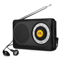YOREK 주머니 라디오 베터리 작동 AM FM 큰소리 스피커 휴대형 트랜지스, black, One Size