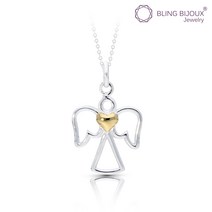 BLING BIJOUX Jewelry 14K Yellow Gold over 925 Sterling Silver Guardian Angel Heart Pendant Necklace