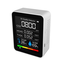 휴대용 CO2 미터 디지털 온도 습도 센서 테스터 대기 질 모니터 이산화탄소 TVOC 포름 알데히드 HCHO 검출기, 미국|3 in 1 White