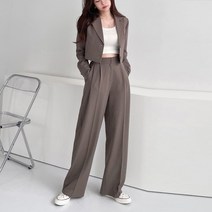 봄 가을 크롭자켓 핀턱팬츠 세트 정장셋업 여성자켓 데일리 오피스룩 학생룩