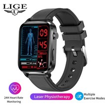 LIGE-스마트워치 남성 레이저 보조 요법 3 가지 높은 심박수 혈당 건강 스마트 워치 수면 체온 모니터링, 04 belt black