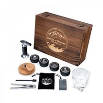 Earth + Water Recreation 칵테일 스모커 키트 마그네틱 클로저 탑 토치 4가지 종류의 우드 칩 위스키 버번 올드 패션 인퓨저 바웨어 남성 또는 그녀를 위한 선물