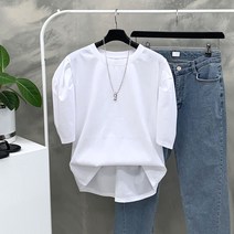 행복여 젤리 셔링 퍼프 소매 반팔 티셔츠