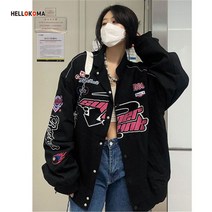 레트로 오버핏 야구점퍼 와펜 자수 장식 루즈핏 자켓 빈티지 스트릿