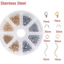 스테인레스 스틸 랍스터 걸쇠 오픈 점프 링 크림프 비즈 모자 diy 팔찌 목걸이 용품 보석 만들기 키트 세트 상자