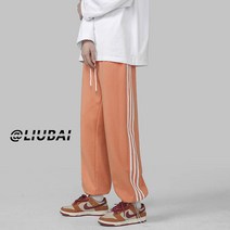 트레이닝 봄가을 계절 캐쥬얼 롱 바지남자 트렌드 와이드 루즈핏 스트레이트핏 일자 츄리닝바지 심플 줄무늬 2749785625