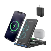 애플 장치용 3 in 1 무선 충전 스테이션 접이식 18W 고속 충전기 스탠드 워치 7 SE 6 5 4 2 에어팟 3/프로/2 아이폰 13 12 11 프로 맥스/X/XS/XR/