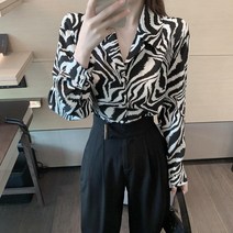 비주샵 캐주얼 루즈핏 호피무늬 레오파드 긴팔 블라우스 F-35