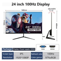 와이드모니터 게이밍 컴퓨터 커브드 모니터 FHD VA 게이머 디스플레이 프리 24 27 75Hz VGA HDMI 데스크탑 LCD 2ms, 1.24inch 100hz black