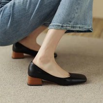 승무원 구두 가보시힐 발볼넓은 미드 힐 펌프스 토 보트 용 간결한 오피스 슬립 온 우드 힐 가을 982