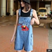 가바바 여성 청반바지 귀요미 캐릭터가 콕 멜빵바지 여름 데님반바지 G46864