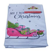 Cynthia Rowley Set of 2 Kitchen Towels All I Want for Christmas with Sled Cotton, 1