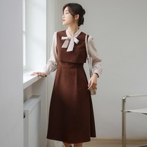 타니즈 아펜 코듀로이 리본 배색 원피스