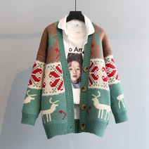 Ogfaour 봄 가을 크리스마스 사슴 도안 여성 가디건 Quanan211252585