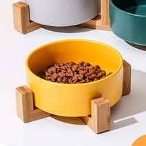 반려동물 우드받침 도자기식기 12.5cm 옐로우, 없음