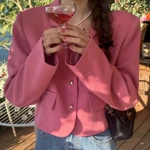 여성 봄 라퍼므 하트 골드 단추 크롭 자켓