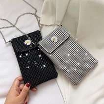 핸드백 여성용 숄더 체인 크로스바디 트렌드한 미니 지갑 메신저백 단색 캐주얼 라인스톤
