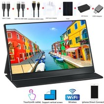 모니터 15 인치 휴대용 모니터 무선 IPSTouch 화면 HDR 게임 모니터 HDMI 유형 C 3.1 노트북 디스플레이 PC, 03 with wifi Wireless