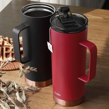 벤티사이즈텀블러 스텐 아이스 냉온 텀블러 대형 손잡이 커피 600ml, 매트블랙408