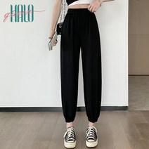 Halo Queen 아이스 실크 부루마 여성용 느슨한 빔 다리 여름 얇은 섹션 Harlan 슬림 스포츠 캐주얼 바지 HW25K01 블랙 L