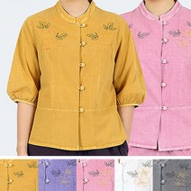 다흰 2777여름-여자 꽃자수 7부블라우스파자마 잠옷 법복