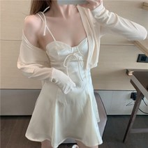 나시원피스코디 일찍이 봄 니트 가디건 배합 끈나시 뷔스티에원피스 프렌치 고급 셀럽 무드 룩 여성 트렌드 3583994480, 원피스 M사이즈