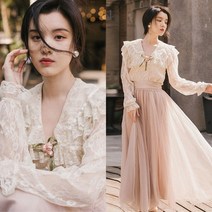 rw052 레이스 앤 매쉬 2피스+브로치Set 개화기 의상 경성 의복