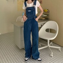 인플루언서 멜빵바지 여자 와이드 청바지 부츠컷 데님 여성 블랙진 일자 통 진청