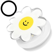 드림 맥세이프 아크릴톡 자석 탈부착 스마트 톡 휴대폰거치대, 스마일꽃1개, [화이트바디+메탈링]