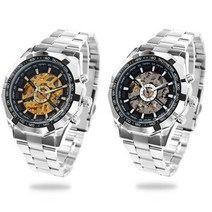 디엔 오토메틱 스켈레톤 손목 시계 태엽 남자 남성 메탈시계 실버 골드