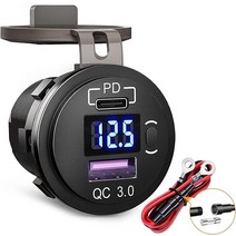 Nilight 퀵차지 3.0 듀얼 USB 자동차 충전기 소켓 12V PD QC3.0 고속 충전 USB 콘센트 전압계 및 온 오프 스위치 퓨즈 와이어 키트 자동차 트럭 밴 RV용, PD Type C and USB