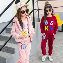 베비포 여아용 기모 조끼 3종 트레이닝 상하복 세트 OS78