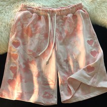 IELGY 여름 새 스타일 타이다이 사랑 느슨한 캐주얼 커플 착용 5 점 바지 남성과 여성 스포츠 반바지