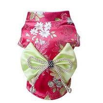 Creation Core Adorable Brocade Pet Kimono Dress Japanese Style Pet Dress Floral Bowknot Pet Costume, 1, Rose