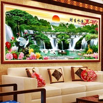 MINJING 3D전체DIY 큐빅 보석 십자수세트 경치 산수화 꽃들 식물 소나무 취미생활 비즈십자수 집들이 선물 생일, 1세트, 250x100cm