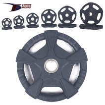 포스스포츠 5구핸들 고무 중량원판(50mm) 1.25kg~20kg/바벨/플레이트/역기봉/중량봉, (중량원판)15kg_1개